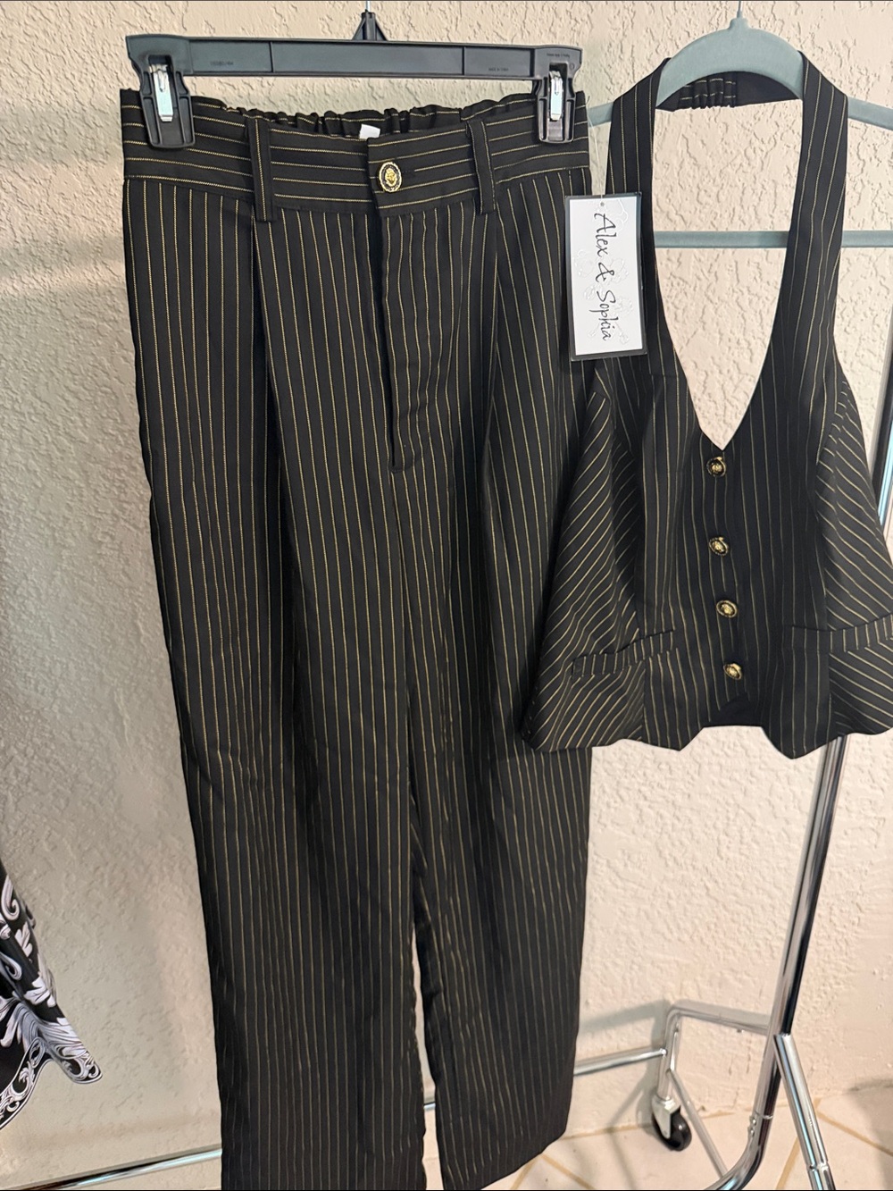 Black Pinstripe High-Waist Trousers